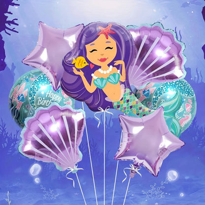 7-teiliges Set aus großen Folienballons, Meerjungfrau und Sternen