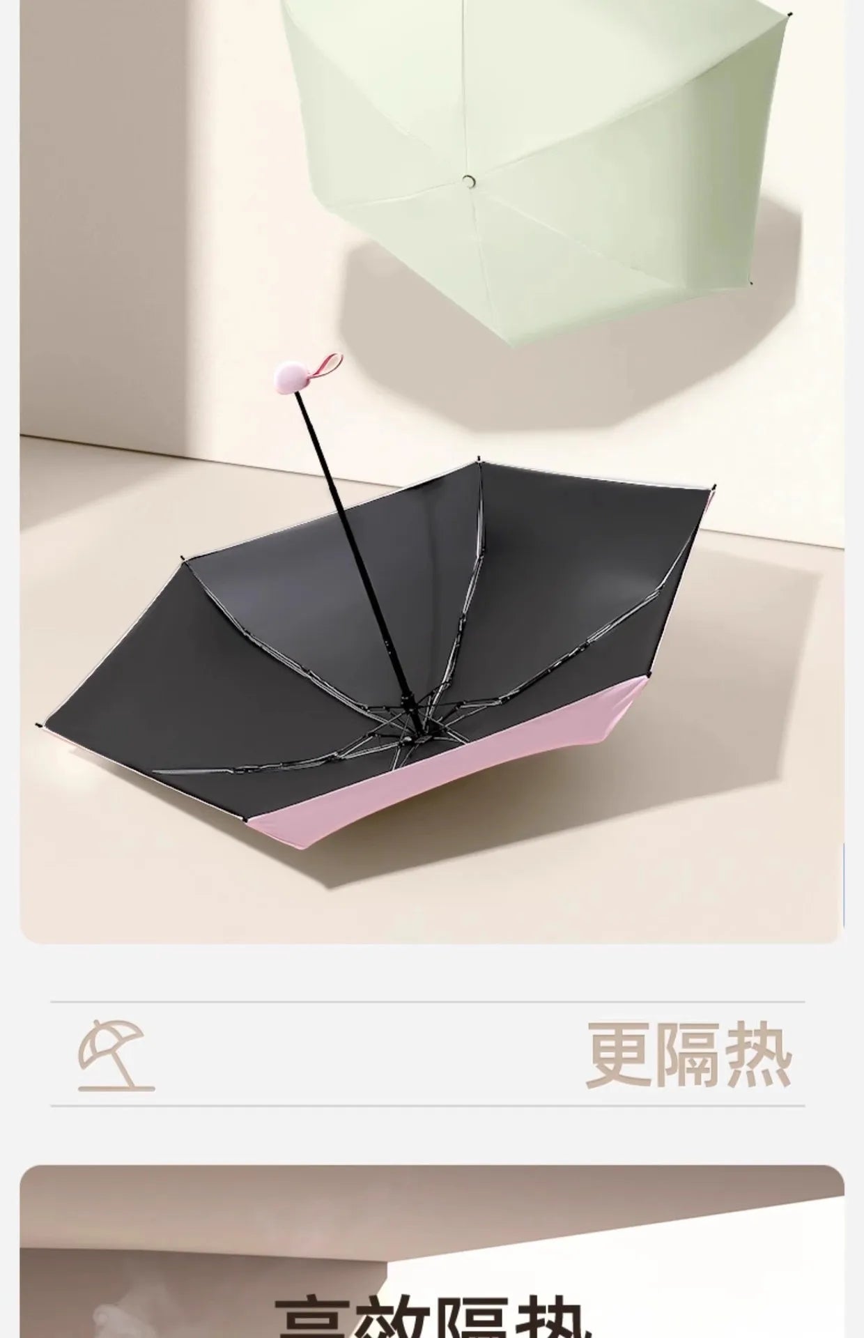 Faltbarer Mini Regenschirm mit schwarzer Gummilegierung