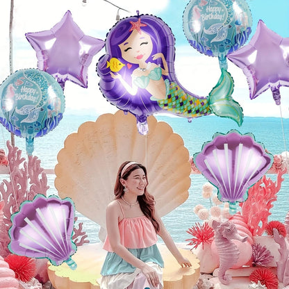 7-teiliges Set aus großen Folienballons, Meerjungfrau und Sternen