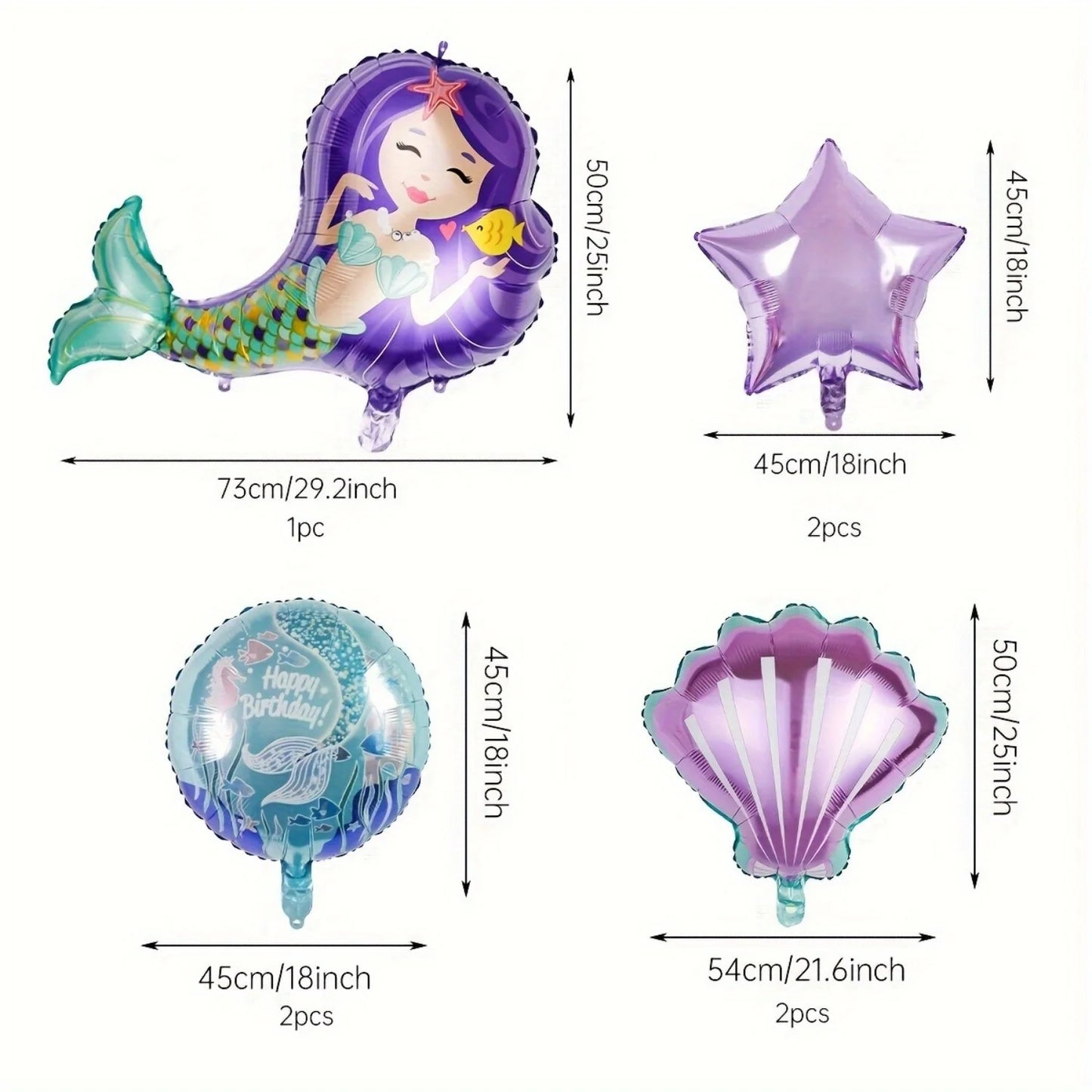 7-teiliges Set aus großen Folienballons, Meerjungfrau und Sternen