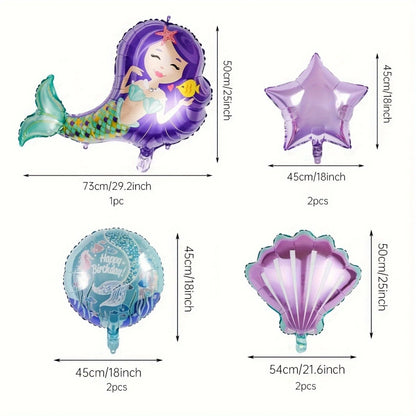 7-teiliges Set aus großen Folienballons, Meerjungfrau und Sternen