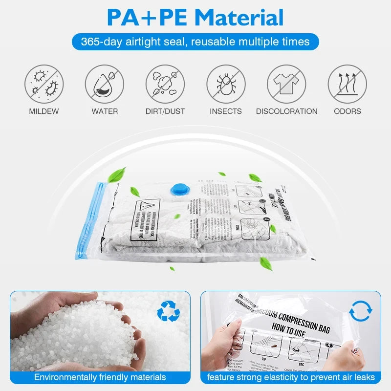 Vakuum-Aufbewahrungsbeutel, für Bettwäsche, Kissen, Handtücher, platzsparende Reise-Aufbewahrungstasche, mit automatischer Handpumpe, Vakuumbeutel-Paket