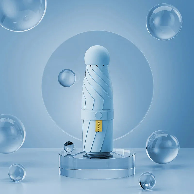 Faltbarer Mini Regenschirm mit schwarzer Gummilegierung